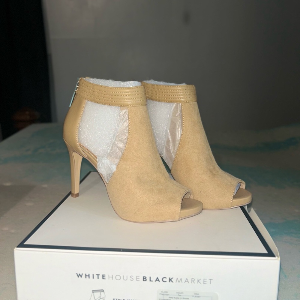 White House Black Market Tan Peep Toe Heels